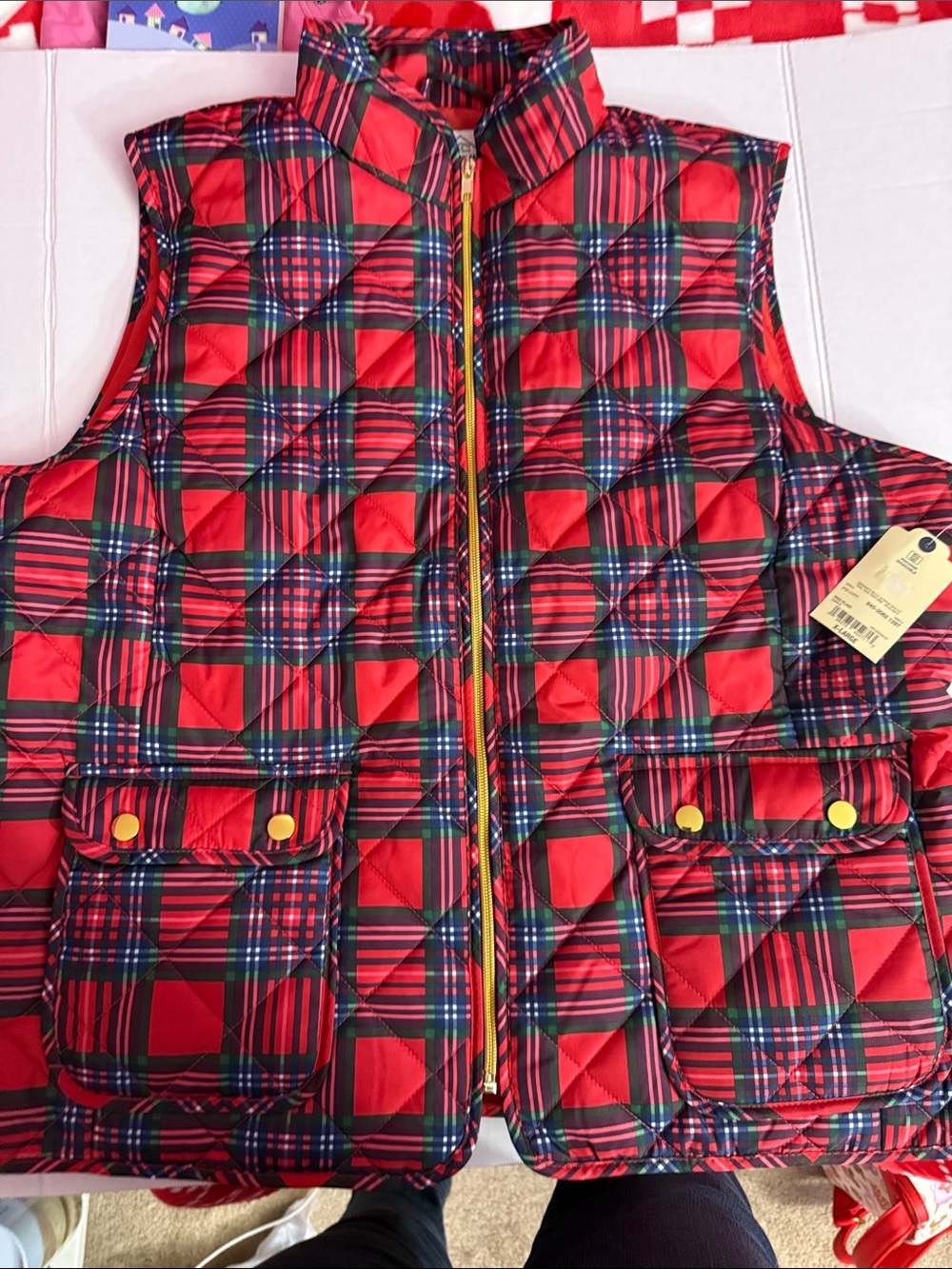 St. John's Bay Red Plaid Quilted Vest